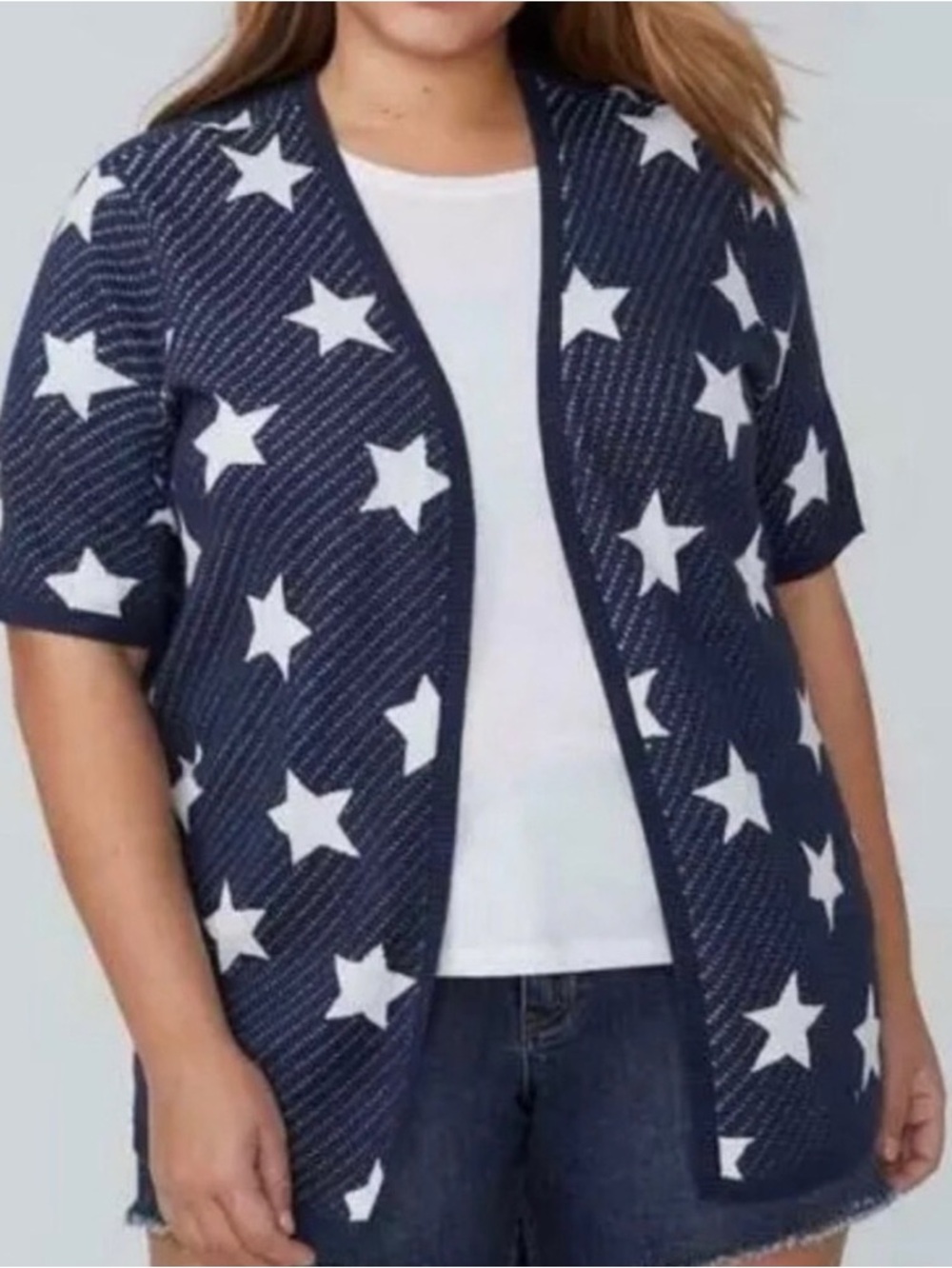 Lane Bryant Navy Blue Short Sleeve Open-Front Cardigan Size 18/20